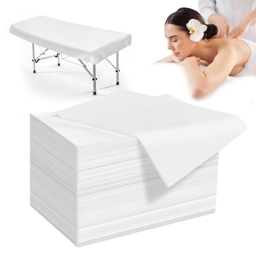 Celmuron 100 Pack Disposable Bed Sheets 31.5 x 71 in Waterproof Non-woven Sheets for Massage Spa Tattoo & Salon Tables(White)