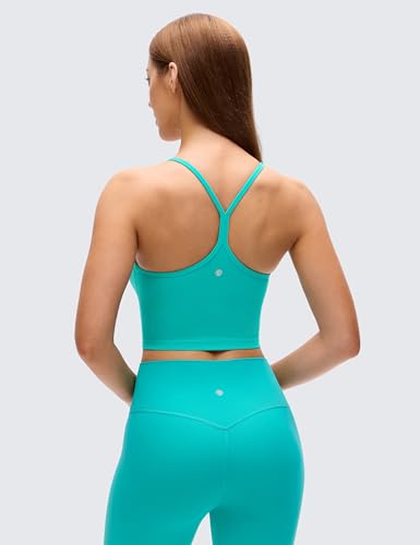 Image of CRZ YOGA Butterluxe Y Back Crop Tank Tops | Light Support, Removable Pads, Yoga, Extremely Soft, Scoop Neck, Spaghetti Straps, Longline Sports Bras for Women