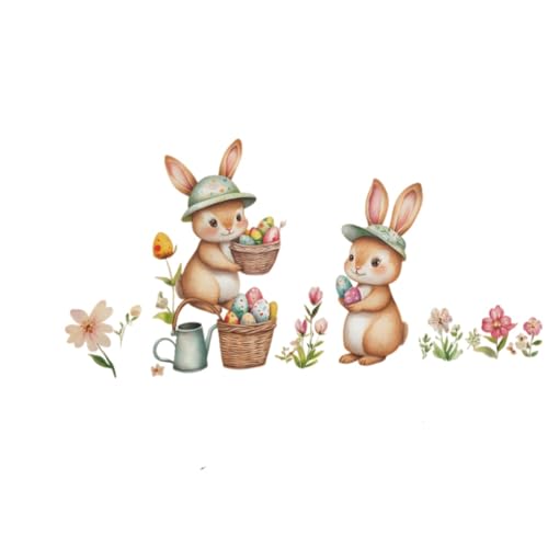 Vinilo decorativo con conejitos y huevos de Pascua acuarela