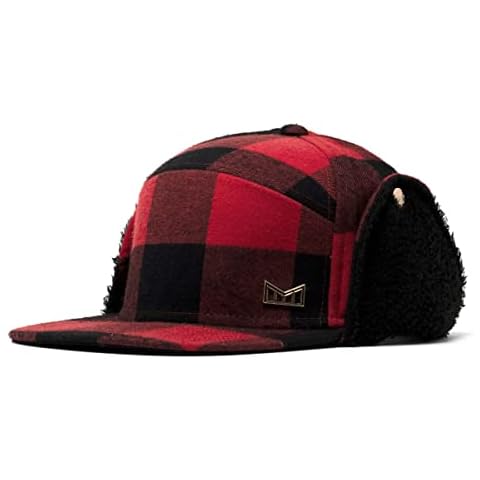 melin Trenches Icon Lumberjack Thermal, Red/Black, Winter Strapback Hat with Adjustable Ear Flaps, Cold-Weather Caps for Men & Women, Medium-Large Cover