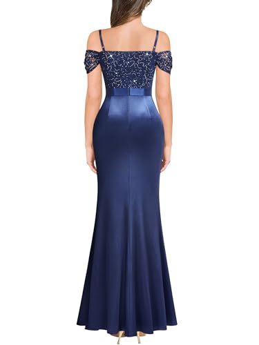 Miusol Women's Elegant Sequin Lace Spaghetti Straps Formal Satin Maxi Dress2