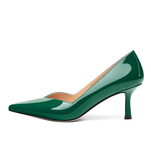 Image of Women Pointed Closed Toe 2.5 Inch Kitten Heel Slip On Pumps | Elegant Comfort Formal Dress Footwear, Versatile Ladies Shoes For Office Wedding Party Evening Daily Occasions