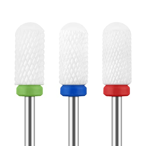 MAQUITA 3 Stück Keramik Nagelfräser Bits,Nagelfräser Aufsätze Professioneller Nagelfräser Gelnägel Zubehör Entfernen Gel Acryl Nagelhaut Fräser Bits für Maniküre Pediküre(Feinen,Mittelgroben,Groben) Cover