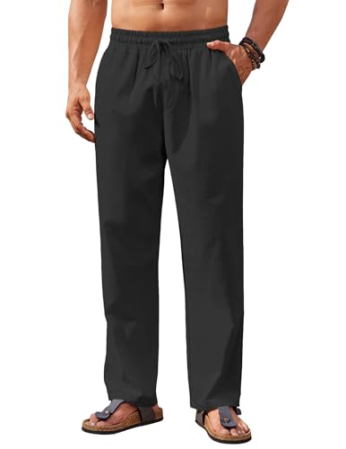 COOFANDY Men's Casual Linen Pants Loose Fit Elastic Waist Drawstring Lightweight Pant Summer Beach Trousers