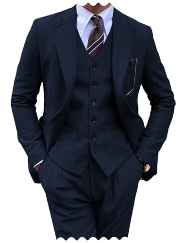 Men's Suit 3 Pieces Vintage Tweed Herringbone Slim Fit Suit Prom Tuxedos Groomsmen