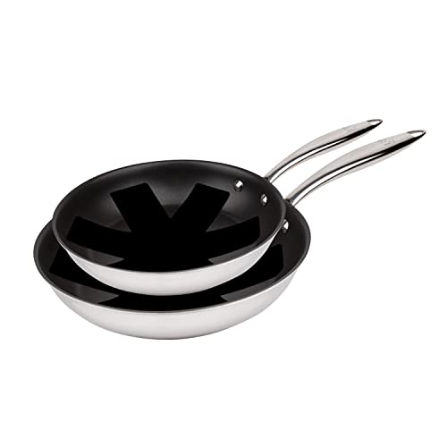 MasterPro Argent 3 Set of 2 Frying Pans 20 and 28 cm and Set of 2 Protectors, Stainless Steel, Non-Stick Triple Layer, Ergonomic Handles, No PFOA No LEAD no CADMIO