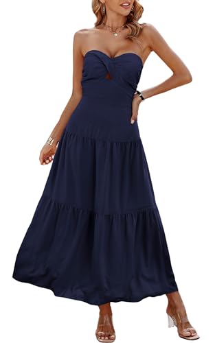 Image of ECOWISH Women's Summer Strapless Maxi Dress 2026 Off Shoulder Hollow Out Smocked A Line Tube Tiered Long Dresses