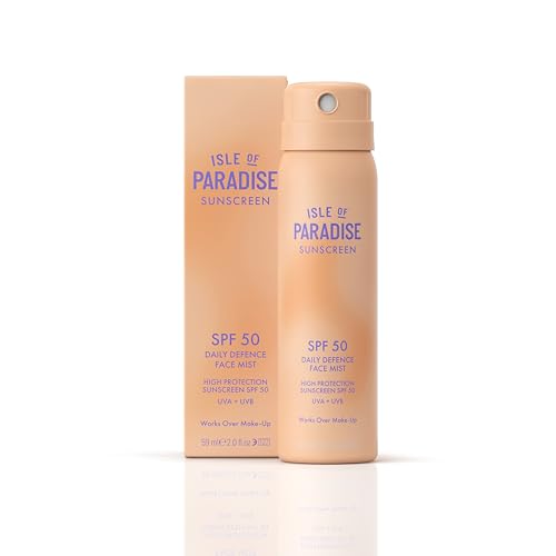 Isle of Paradise Daily Defense SPF 50 Face Mist 59ml – Makeup-Setting Face Sunscreen Spray with Niacinamide & Cica – Invisible, Weightless, Radiant Finish – Vegan, Reef-Safe, All Skin Types