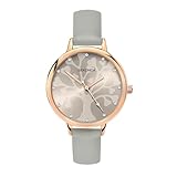 Sekonda Womens 35mm Analogue Classic Quartz Watch with Rose Gold Case Tree Patterned Dial with Stone Set Markers and Grey PU Strap