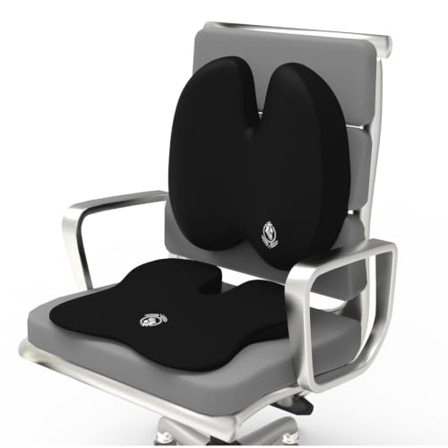Image of MRRON Car Seat and Coccyx Pillow Kit Memory Foam Back Support and Siting Cushion Ergonomic Adjust Sitting Position Relief Pain for Car or Office Chair (Black, Backpro)