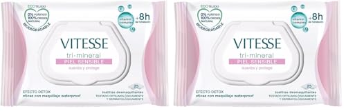 Vitesse Tri-mineral Piel Sensible Toallitas Desmaquillantes 25 U Unisex (Paquete de 2)