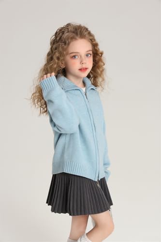 Image of Girls' Long Sleeve Knitted Cardigan Kids Zipper Shrug Sweaters Cropped Jacket Cover Up Tops