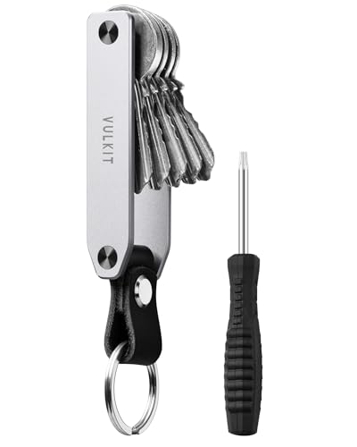VULKIT Portachiavi Metallo Organizzatore di Chiavi Keysmart Compatto Portachiavi da Uomo per 1 a 6 Chiavi Orbitkey con Anello Portachiavi-Auto, Argento