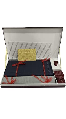 Image of Raymond Men's Unstitched 3.25 Meters Suiting Length Set with Tie, Pocket Square and Shirt Piece (All Weather Fabric,Attractive Box)