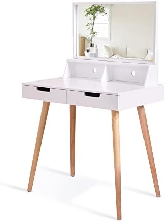 Organizedlife Vanity with Removable Mirror, Small Office Desk Writing Desk,Makeup Vanity Dressing Table Without Assemble Drawers and Table Body for Small Places