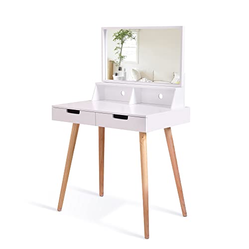 Organizedlife Makeup Vanity Table Desk With Rectangle Mirror,Dressing Table With Storage Drawers,Removable Mirror Vanity For Small Space,Bedroom Or Bathroom,Dresser Desk For Girls,Women,White #TOP26