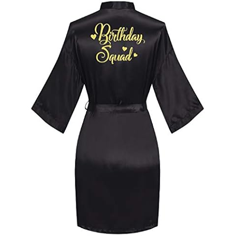 PENGEE Women's Birthday Robes Queen Squad Silky Kimono Nightgown Spa Bathrobes Sleepover Party Dressing Gown Black Cover