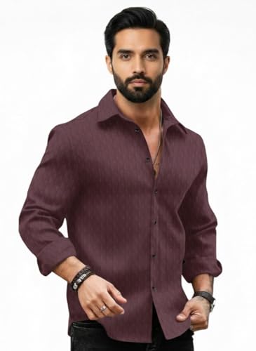 Image of Amazon Brand - INKAST Men's Regular Fit Button Down Dress Shirts Textured Long Sleeve Casual Hawaiian Shirt