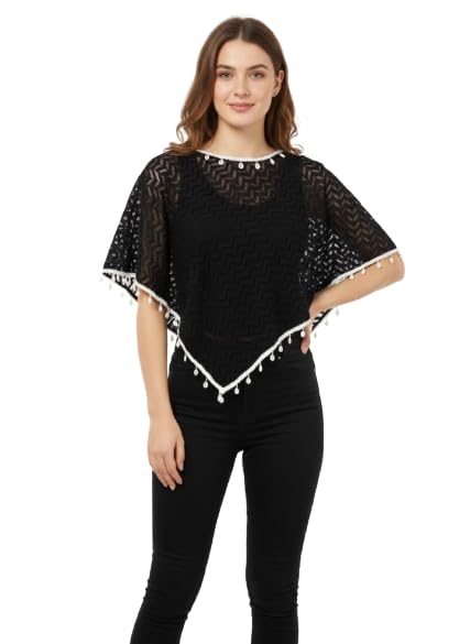 jedco Women Net Cape Shrug, Hand Beaded Embroidery, Black & White, Free Size-picture-52