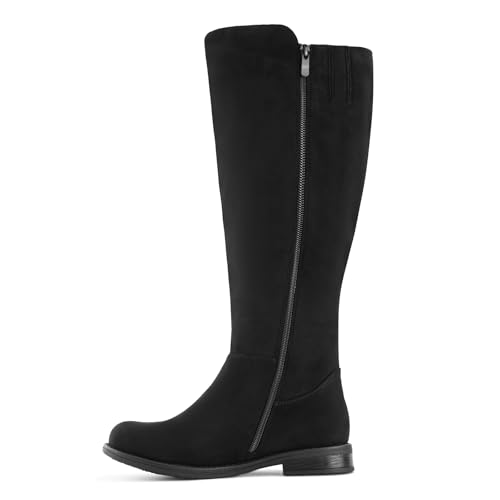 Shoe'N Tale Wide Calf Knee High Boots for Women Flat Low Heel Width Stretchy Round Toe with Side Zipper Fall and Winter Fashion Comfortable2