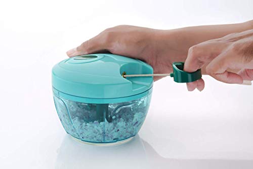 Image of Plastic Vegetable & Fruit Chopper with Pull Cord Technology and 3 Stainless Steel Blades | Eco Friendly Design for Healthy Salads