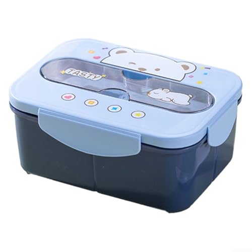 Juego de fiambreras de plástico, contenedor de comida portátil con tenedor, apto para lavavajillas, caja de almacenamiento de alimentos para la escuela, trabajo, picnic (azul Sigle)