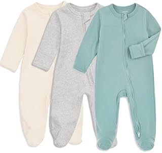 Baby Footed Pajamas with Mitten Cuffs, Double Zipper Infant Cotton Onesie Sleeper Pjs, Footies Sleep 'n Play (0-3 Months, B02-3pcs)