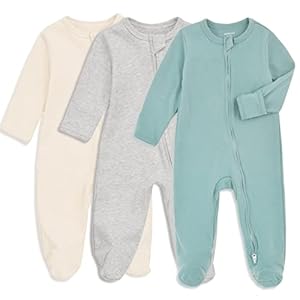 Aablexema Baby Footie Pajama with Mitten Cuffs, Double Zipper Infant Cotton clothes Sleeper Pjs, Footed Sleep Play