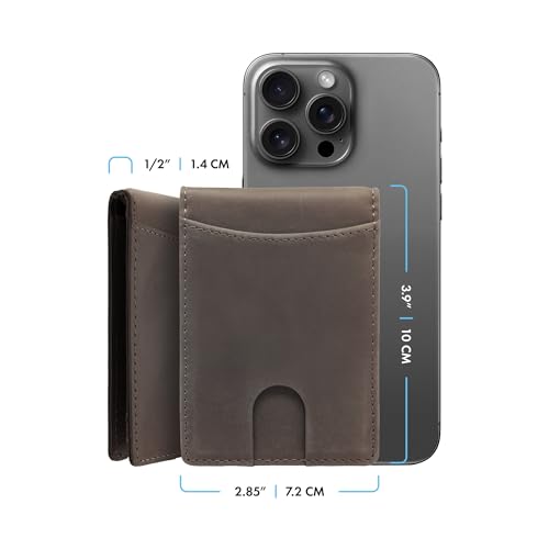 RFID Blocking Slim Bifold Genuine Leather Minimalist Wallet for Men with Money Clip Pull Strap Easy Card Pullout (Minimalist Bifold Wallet without Personalization, Munich Brown)2