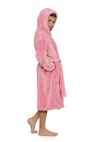 Kids Hooded Robe For Boys And Girls, Microfiber Soft Plush Shawl Bathrobe (Large / 9-12 Years, Pink) #TOP2