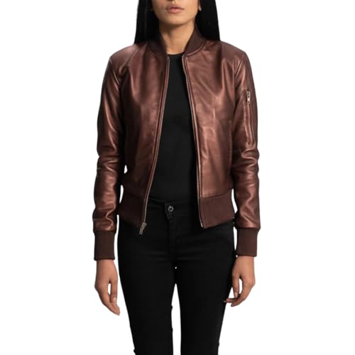 Bronze Leather Bomber Jacket, Ribbed Collar and Cuffs, Full Zip Front, Classic Motorcycle Style3