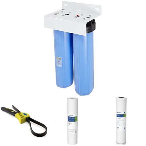 Pentair Pentek Big Blue 2-Stage Whole House Sediment and Carbon Block Filtration System - Housings, Filters, and Wrench Included