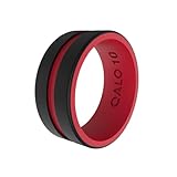 QALO Men's Folds of Honor Firefighter Strata Silicone Wedding Ring, Breathable, Durable Rubber Wedding Band for Men, 9mm Wide 1.85mm Thick, Black & Red, Size 10