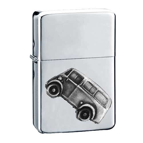Briquet essence Morris J Type Van rechargeable coupe-vent argent motif étain ref169