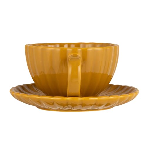 Taza de cerámica con plato y esmalte reactivo 10 oz amarillo miniatura 5