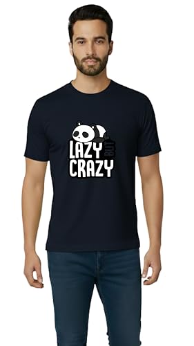 Image of Men's Cotton T-Shirt, Character-Inspired Lazy But Crazy Text T-Shirt Printed for Men and Boys, Round Neck, Half Sleeve, Regular Fit