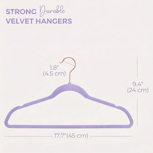 Image of Ginoya brothers Velvet Hangers,Non Slip Notched with Rose Gold Hook Coat /Suit Hangers,Space Saving 360 Degree Swivel Hook Clothes Hangers Wardrobe Hanger. (10, Lavender)