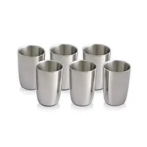 Shri & Sam High Grade Stainless Steel Nikki Glass Set Double Wall, Silver, Pack of 6