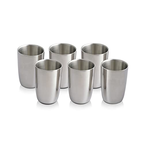 Image of Shri & Sam High Grade Stainless Steel Nikki Glass Set Double Wall, Silver, Pack of 6-40 Ml
