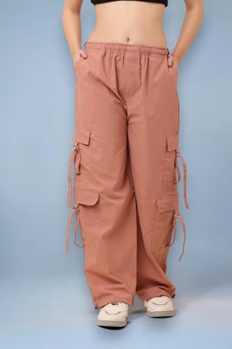 Image of SQew Women's High Waist Baggy Cargo Pants | Loose Fit Parachute Utility Trousers with Multiple Pockets | Casual Streetwear Pants