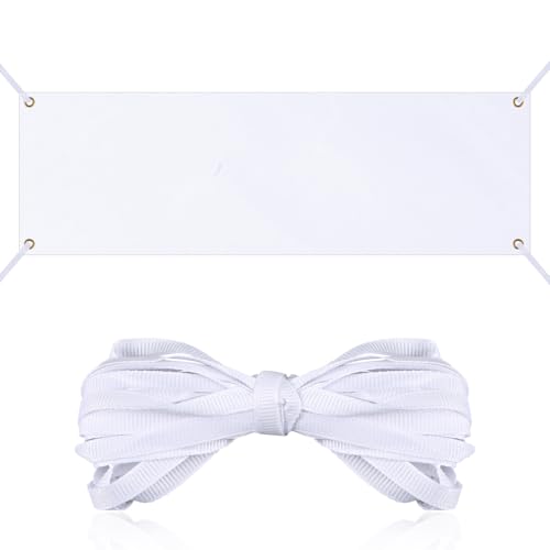 Bannière vierge de 180 x 60 cm - Blanche - Avec corde de suspension - Pour fêtes d'anniversaire, peinture, décorations murales, affichages publicitaires et...