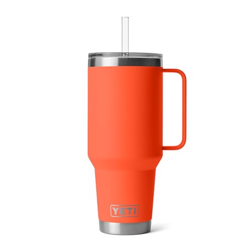 Image of YETI Rambler 42 oz Tumbler with Handle and Straw Lid, Travel Mug Water Tumbler, Vacuum Insulated Cup with Handle, Stainless Steel, Papaya