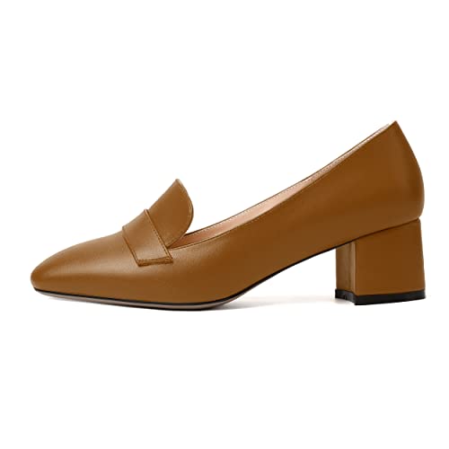 Image of MODENCOCO Womens Square Toe Slip On Comfortable Casual Matte Work Chunky Low Heel Loafers Shoes 2 Inch