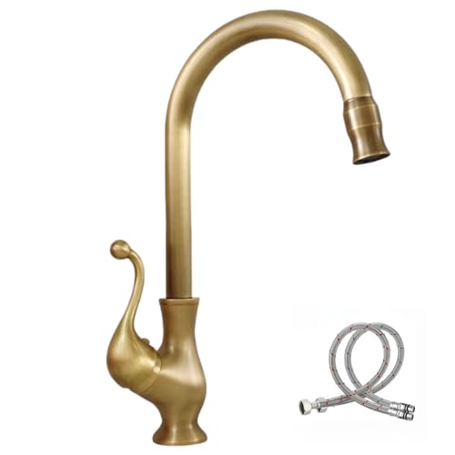 KOPYFANTAP 360° Drehbar Wasserhahn Küche Antik Messing, Hoch Küchenarmatur Bronze, Retro Einhebel Mischbatterie Spültischarmatur mit Hohe Bogenauslauf