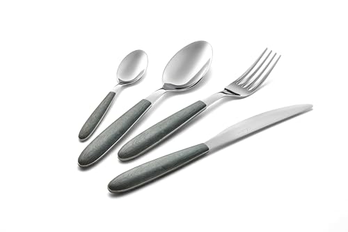 Eme P13BVR/OG Servizio Posate 6 Coltello 6 Forchetta 6 Cucchiaio 6 Cucchiaino Confezione Vetrina 24 Pezzi Modello Vero, Decoro Stampa Sublimatica Colore Olmo Grigio, Nichel Free - Effetto Legno - NEW