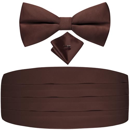 Image of Dubulle Mens Cummerbund and Bow Tie Set Paisley Floral Pretied Bowties for Men Pocket Square Cufflinks Wedding Business