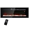HOMCOM 50" Electric Fireplace Recessed and Wall Mounted with Remote Control, 1500W Fireplace Heater with 8H Timer, Adjustable Flame Color and Brightness, Log and Crystal