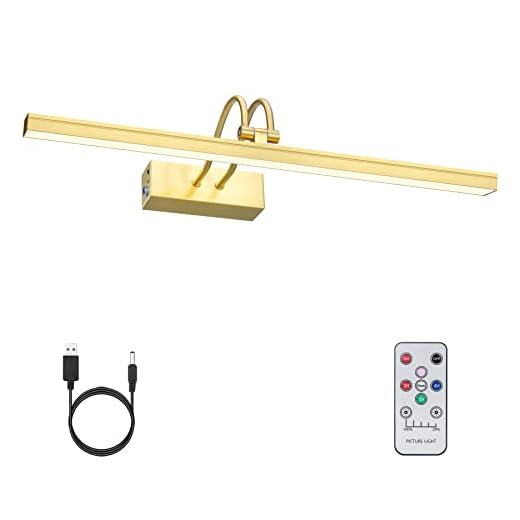FUNCHDAY Picture Light Wireless, Battery Rechargeable Art Lamp with Remote, 280LM Dimmable LED Painting Lighting, 16inch Rotating Picture Lights for Paintings,Wall Display,Mirror (Brass)