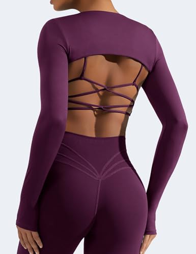 Image of YEOREO Women Crop Top Long Sleeve Bolero Open Front Workout Cropped Shirts Sports Shrug