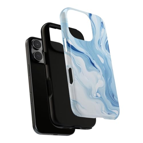 Coque iPhone 16 Pro marbre rigide bleu blanc et étui de protection brillant